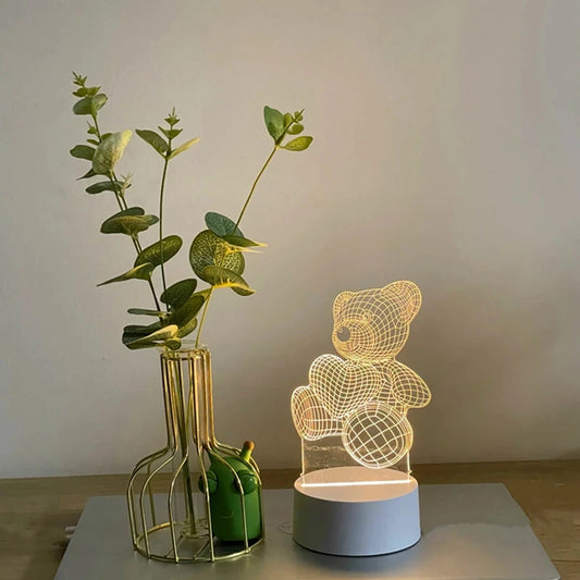 3D Creative Bear Lamp – Acrylic USB LED Night Light for Christmas, Bedroom & Gift Occasions