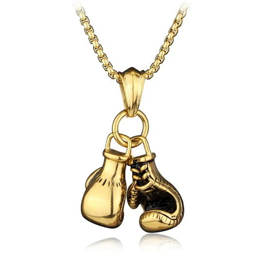 2025 New Retro Boxing Gloves Pendant Necklace – Hip Hop Punk Style for Men (S404)