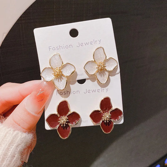 Hibiscus Dropped Glaze Flower Stud Earrings