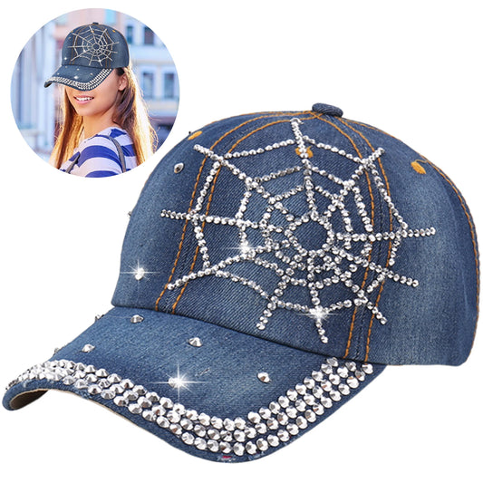 Stylish Rhinestone Studded Star Denim Baseball Cap – Adjustable Casual Outdoor Hat