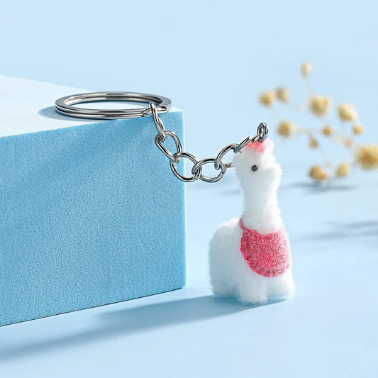 Cute Fuzzy Alpaca Charms Keychains – 3D Flocking Cartoon Animal Pendant for Bags & Gifts