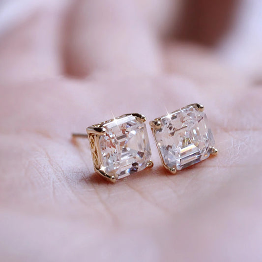 Huitan Simple and Elegant Square Cubic Zirconia Stud Earrings – White & Green Bridal Jewelry for Women