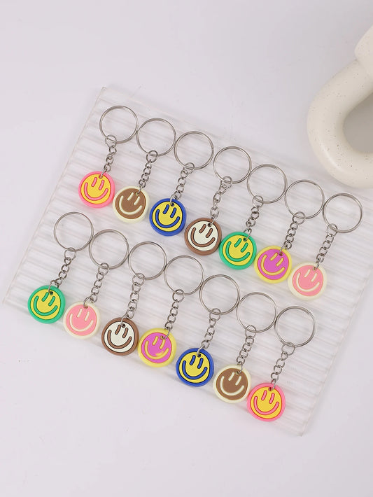 14pcs Cartoon Smile Face Keychain Set – Cute PVC Charms for Bags, Keys & Party Favors