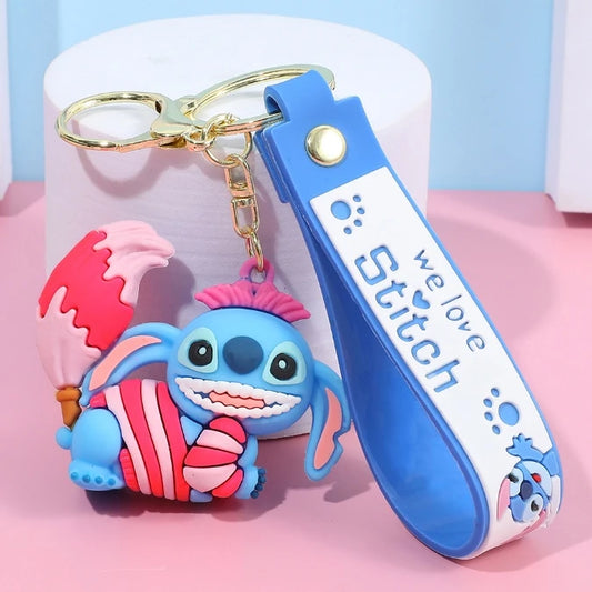MINISO Romantic Stitch Earphone Bag Keychain – Cute Key Ring & Pendant Gift for Couples/Friends