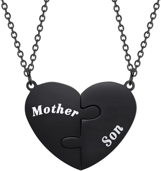 Mother and Son Matching Heart Pendant Necklace Set – Meaningful Gift for Mom and Son