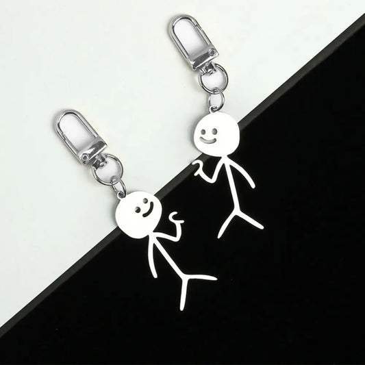 Unique Than Heart Stickman Couple Keychain – Fun & Creative Metal Keyring Gift