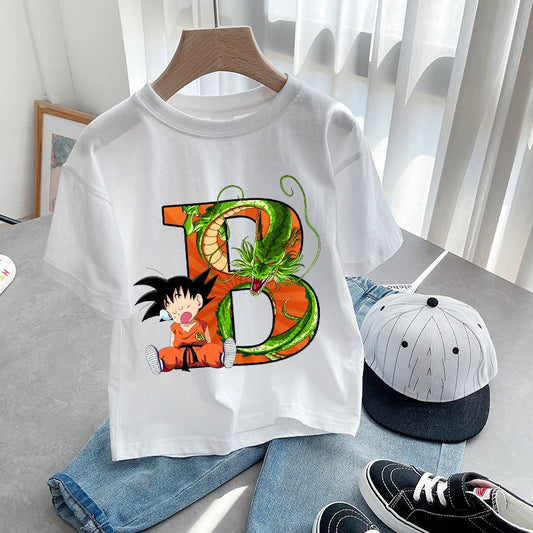 Dragon Ball Goku T-Shirt – A-Z Letter Print Cotton Tee for Boys & Toddlers