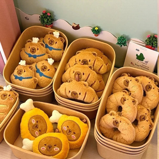 1–10PCS Gourmet Capybara Plush Pendant – Cute Cartoon Doll for Bags, Decor & Gifts
