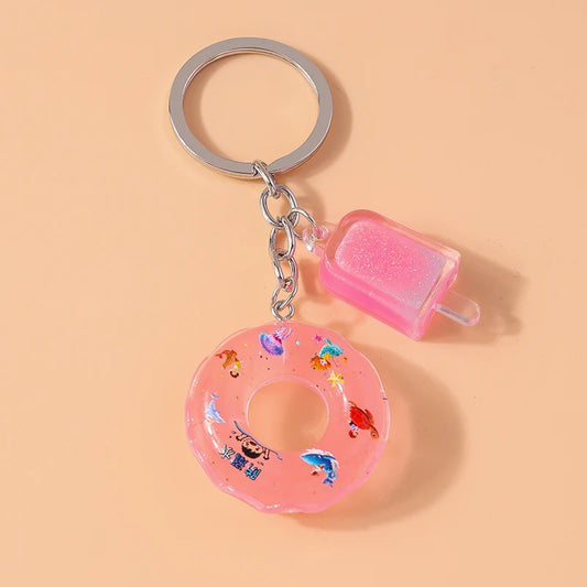 Fashion Candy Color Swim Ring & Popsicle Keychain – Fun Resin Summer Keyrings for Women & Men