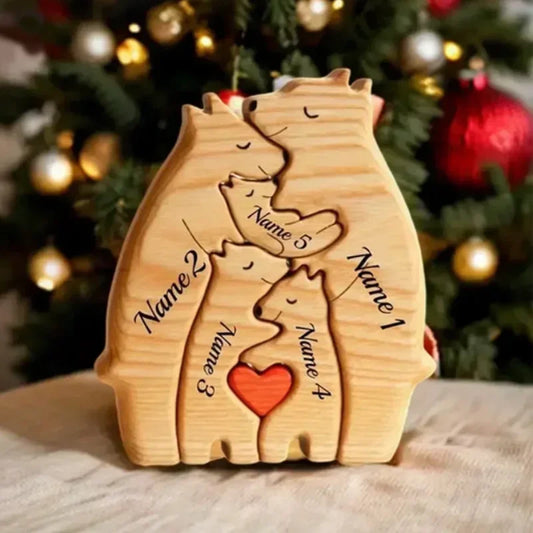 Art Wooden Bear Family Puzzle – Personalized Name Home Decor Gift