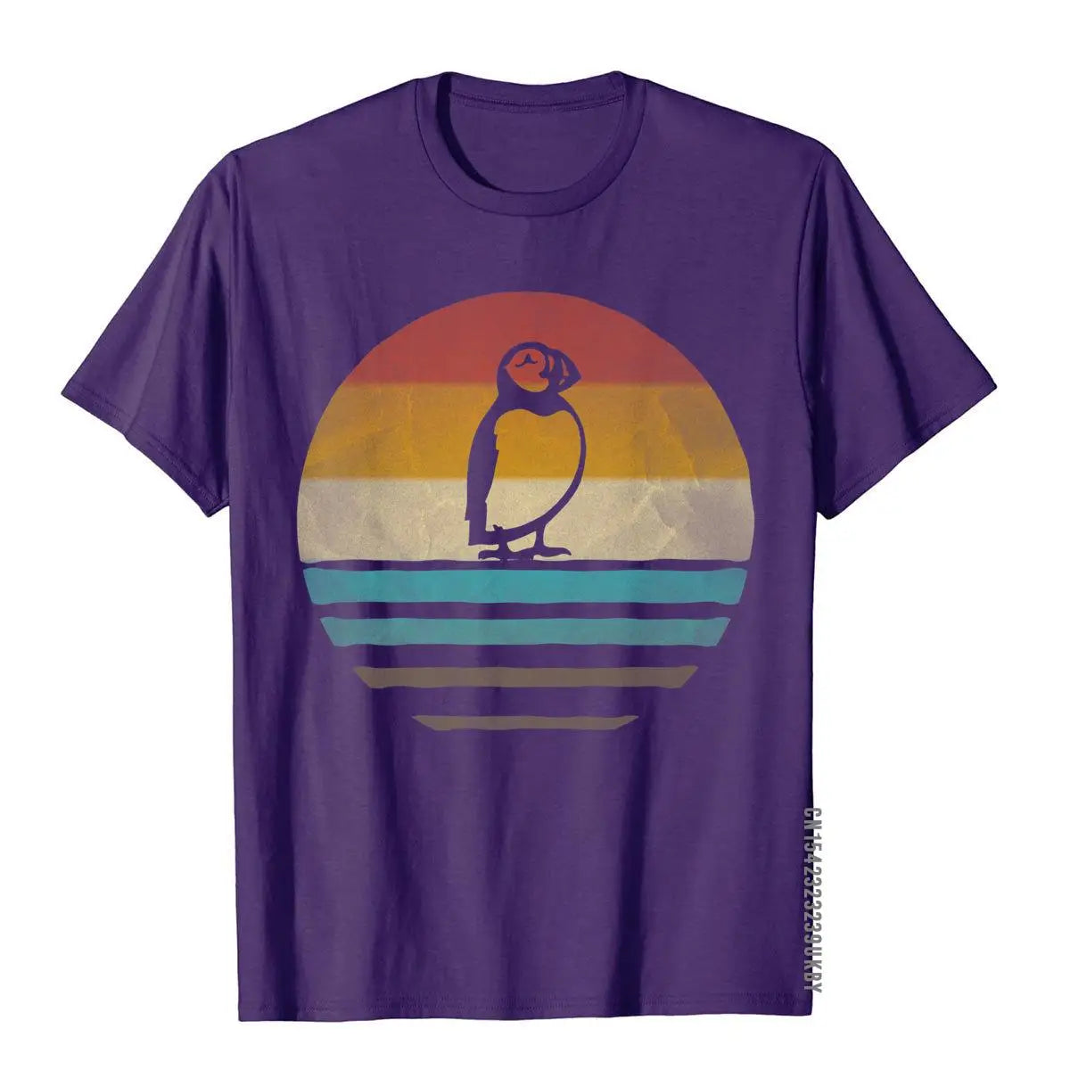Retro Vintage Sunset Puffin T-Shirt – Cute & Funny Seabird Gift Tee for Men - Image 3