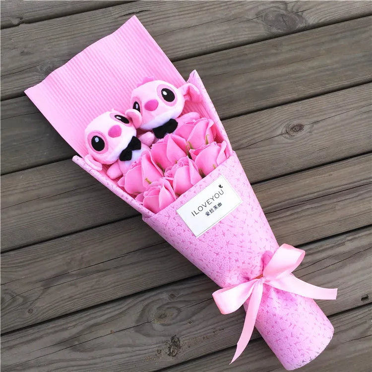 9 Styles Kawaii Stitch Soap Flower Plush Toy – Soft Stuffed Anime Doll - Image 3