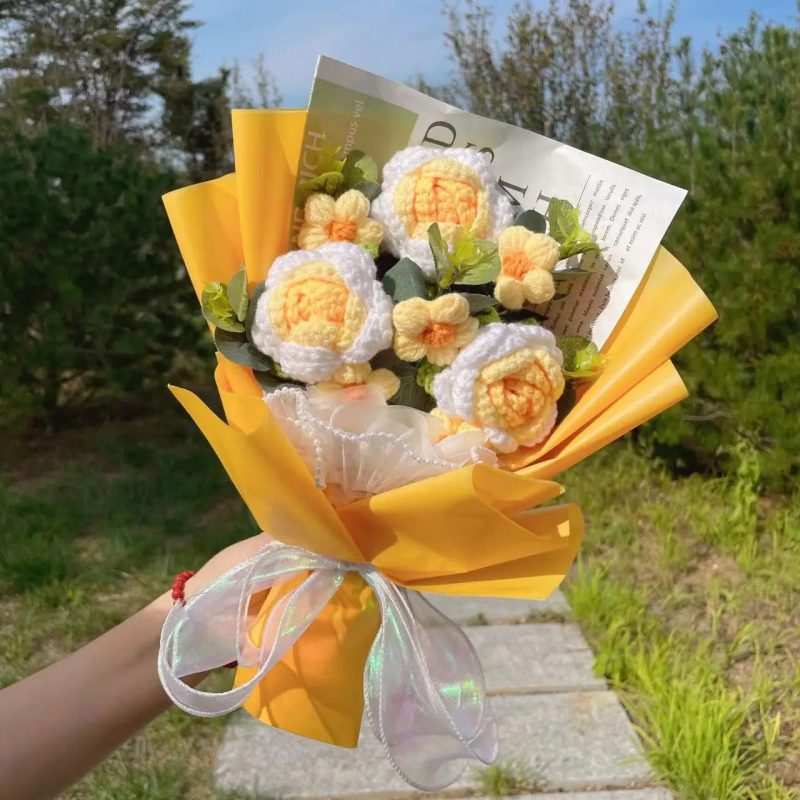 Finished Knitted Flowers Sunflowers Crochet Bouquet - Image 18