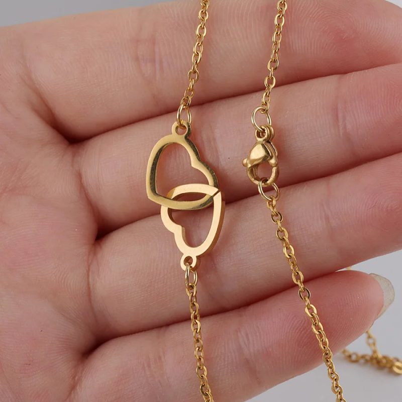 Custom Text Double Heart Eternal Necklace – With Luxury Bear & Rose Gift Box - Image 2