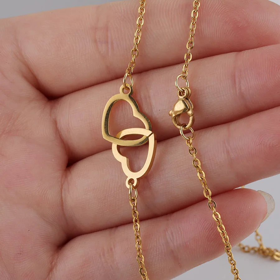 Custom Text Double Heart Eternal Necklace – With Luxury Bear & Rose Gift Box - Image 2