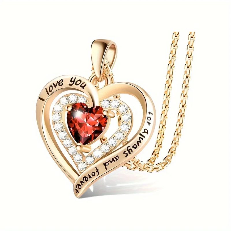 Luxury Red Zircon Pendant Necklace with Rose Flower - Image 7
