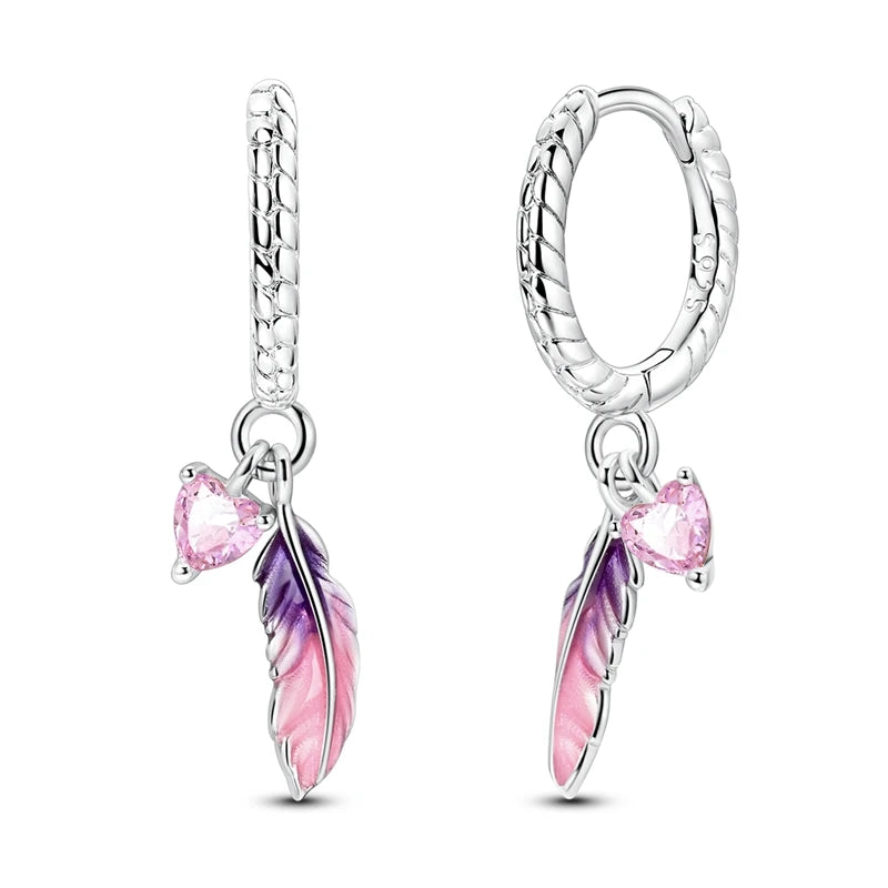 Original 925 Sterling Silver Colored Feather Earrings – 2025 Zircon Hoop Studs for Women - Image 14