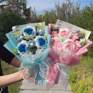 Finished Knitted Flowers – Sunflower Crochet Bouquet for Gifts & Decor