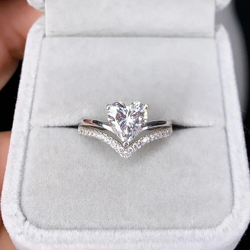 Delicate Silver Color Heart Rings with White Zircon Stones - Image 6