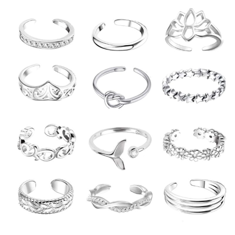 12Pcs Adjustable Foot Ring Set – Rose Gold/Silver/Gold Open Toe Rings for Women - Image 8