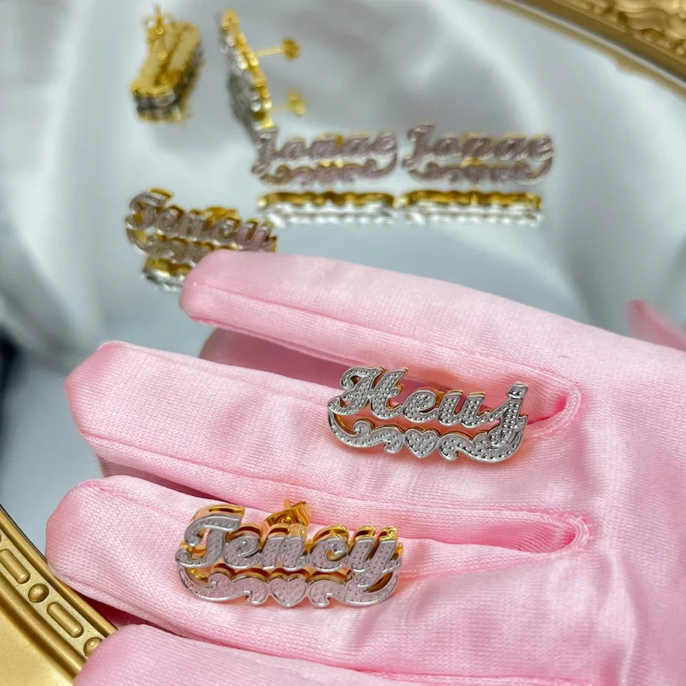 DHQH Customized Name Earrings – 3D Gold Plated Stainless Steel Nameplate Jewelry - Image 9