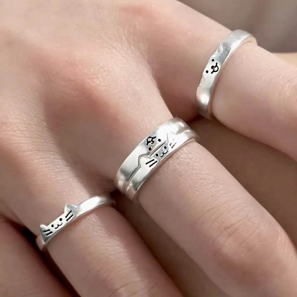 Cute Cat & Dog Animal Couple Rings - Image 3