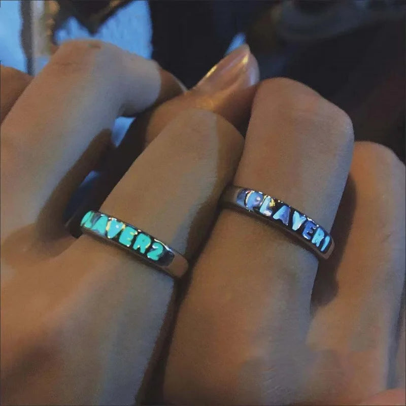 Fashion Blue Love Heart Luminous Ring - Image 2