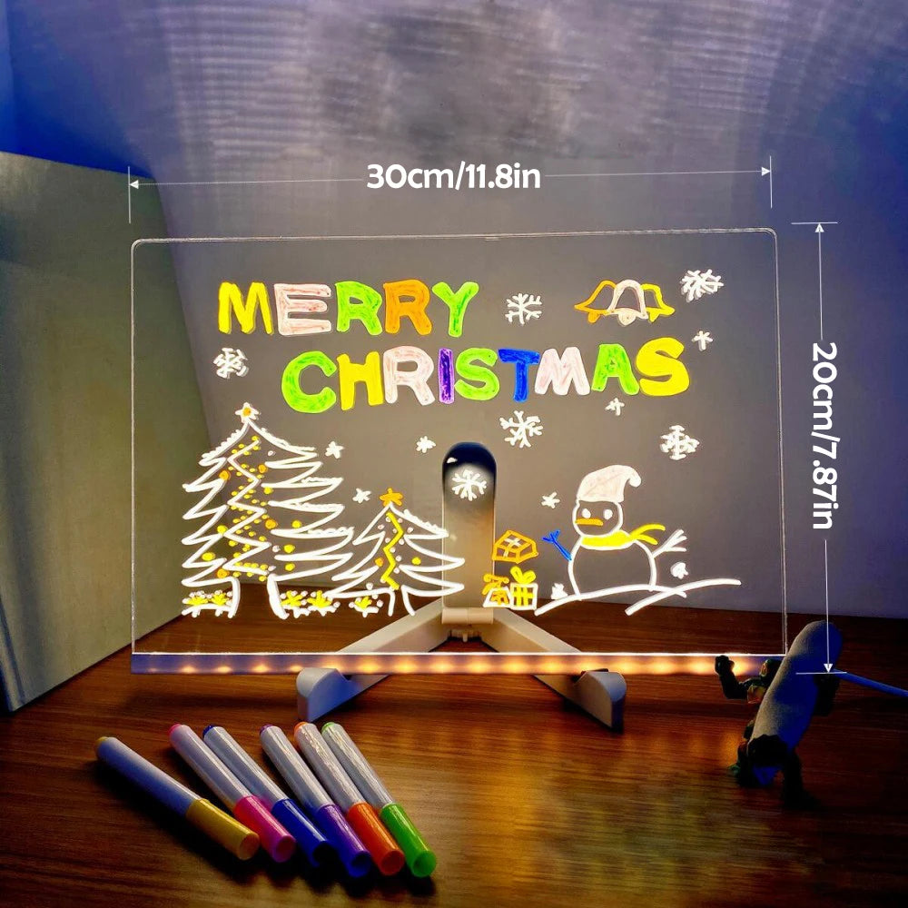 LED Note Board with Night Light – DIY Acrylic Message & Drawing Board for Kids with 7 Colorful Pens - Image 8