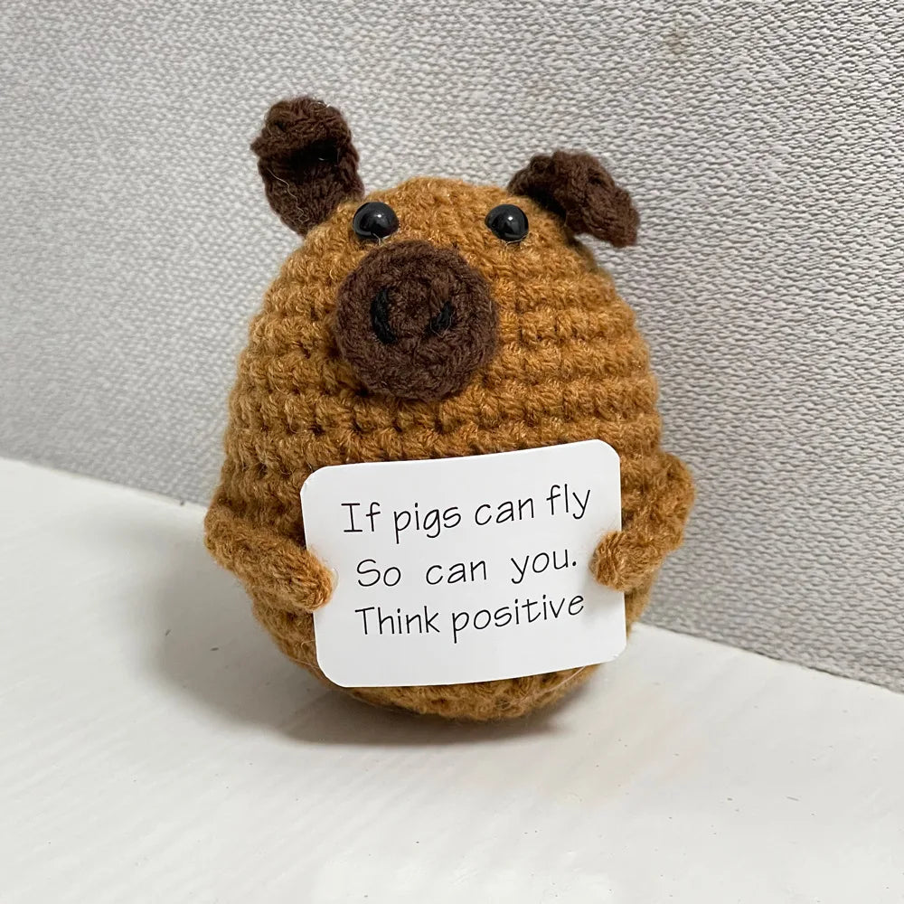 Funny Crochet Positive Energy Shark Doll with Card – Handmade Knitted Flower Bee Ornament - Image 3