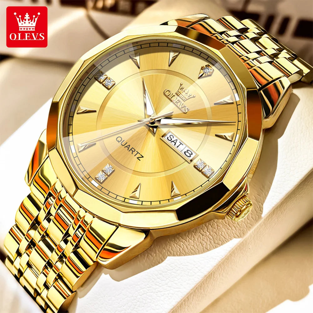 OLEVS 9977 Men's Rhombus Mirror Quartz Watch – Waterproof Luminous Stainless Steel Timepiece - Image 15