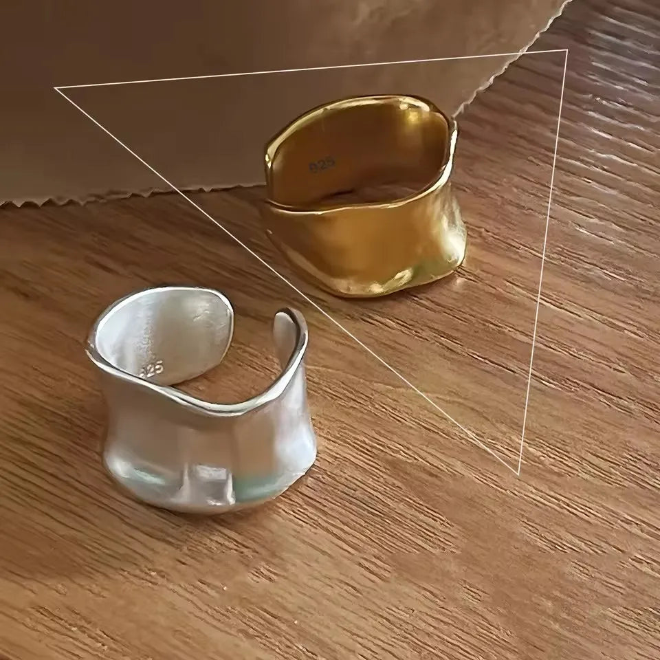 VENTFILLE 925 Sterling Silver Wave Ring – Irregular Golden Stackable Adjustable Ring for Women - Image 59