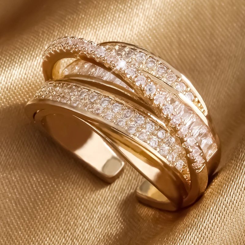 High-Quality Copper Inlaid Zircon Multi-layer Star Opening Ring - Image 5