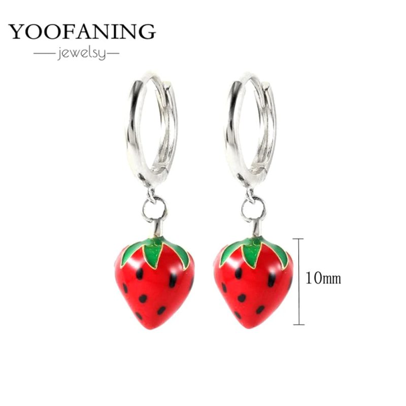 925 Sterling Silver Red Series Hoop Earrings – Red Zircon Love, Strawberry & Starfish Design - Image 42