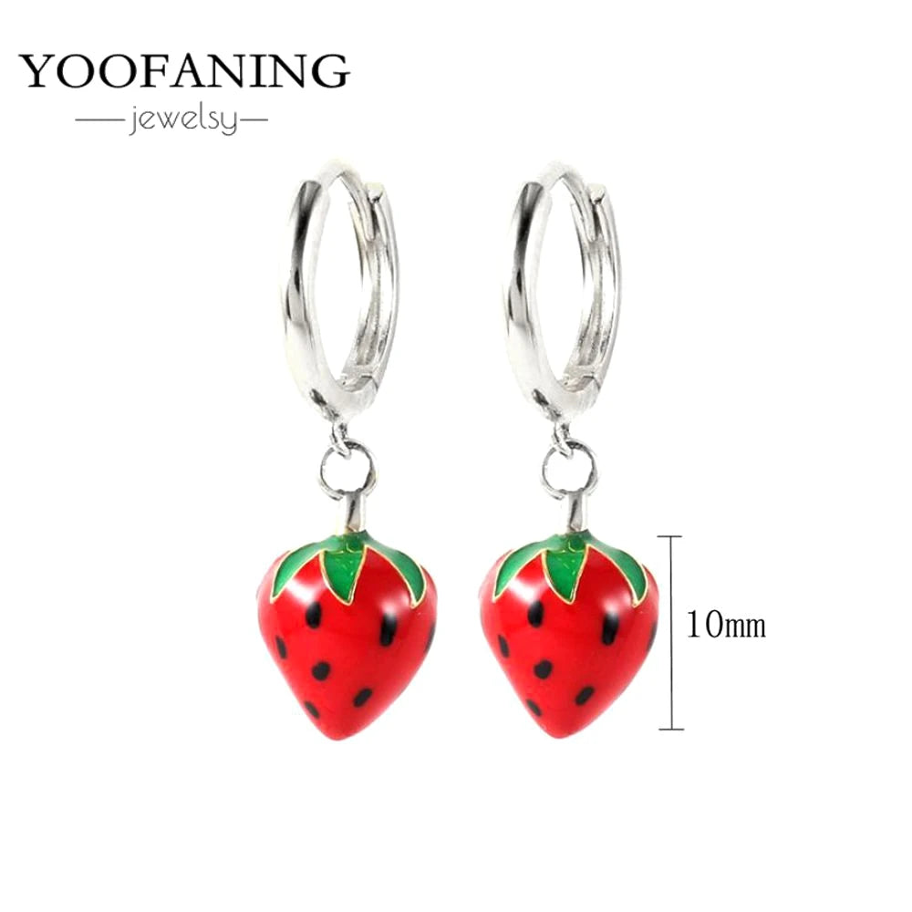 925 Sterling Silver Red Series Hoop Earrings – Red Zircon Love, Strawberry & Starfish Design - Image 42