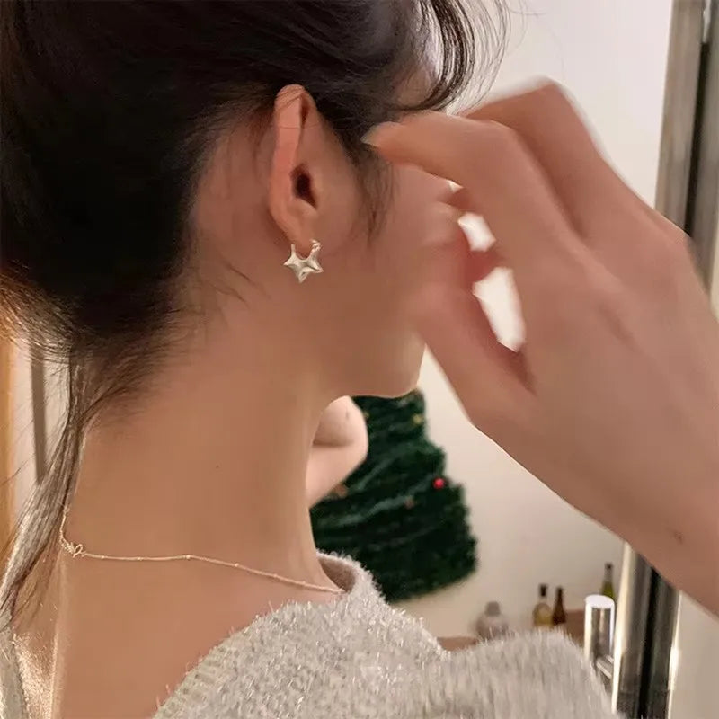 925 Sterling Silver Vintage Simple Star Earrings – Trendy Hypoallergenic Jewelry for Women - Image 2