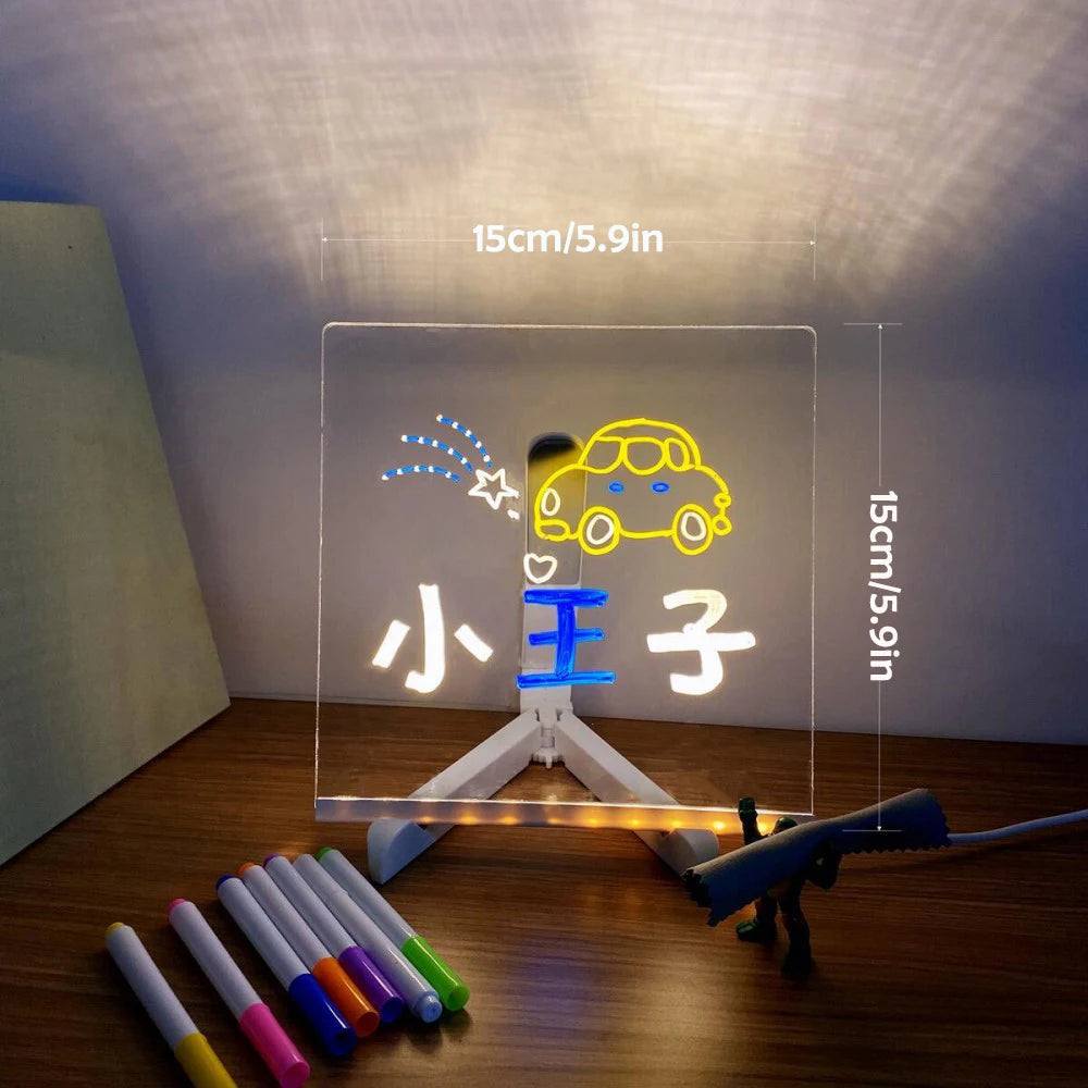LED Note Board with Night Light – DIY Acrylic Message & Drawing Board for Kids with 7 Colorful Pens - Image 9