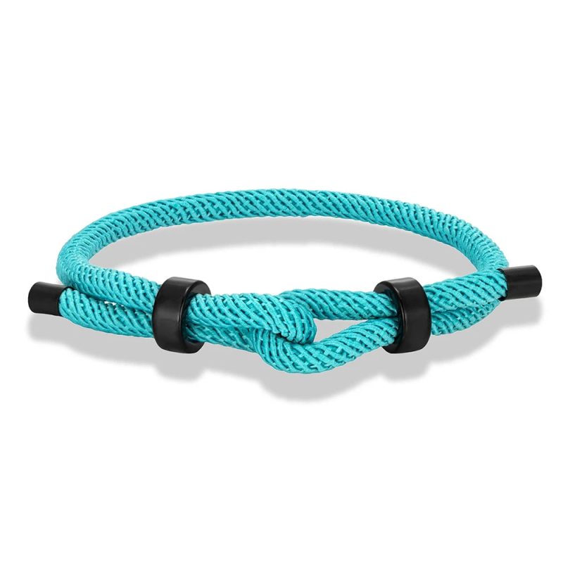 MKENDN Adjustable Knot Rope Bracelet – Black Stainless Steel Charm Bangle for Men - Image 16