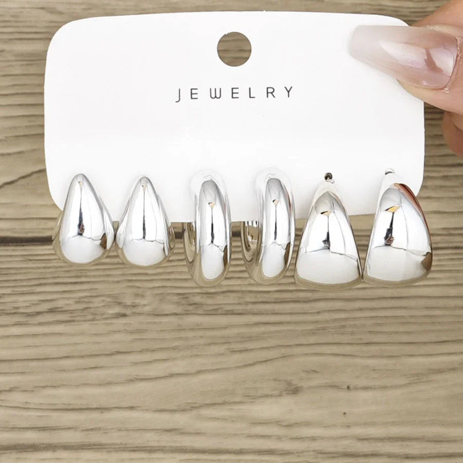 6pcs Chunky Gold Plated Waterdrop Hoop Earring Set for Women – Minimalist European & American Style - Image 6