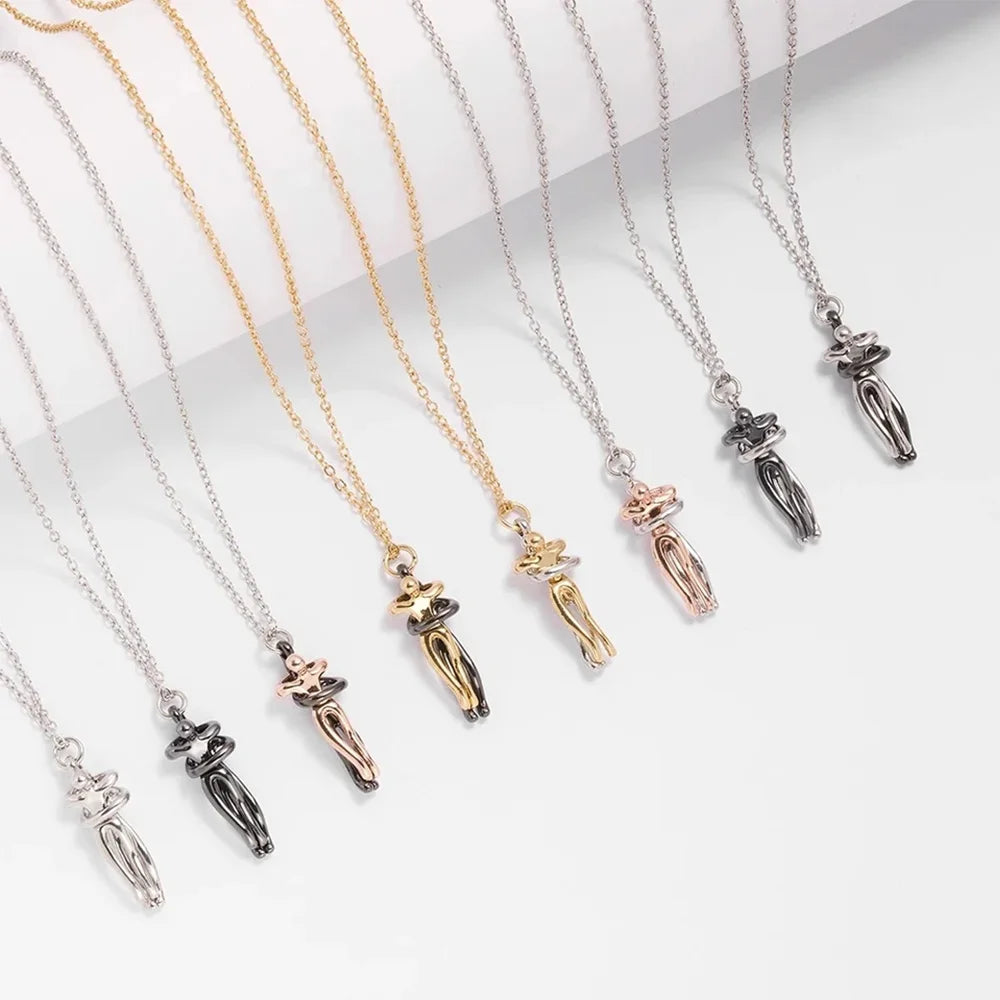 Chic Black Hug Pendant Necklace for Couples - Image 3