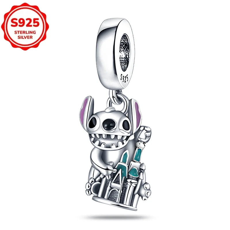 Disney 925 Sterling Silver Beads – Mickey, Stitch, Princess, Cinderella Charms for DIY Bracelets - Image 67