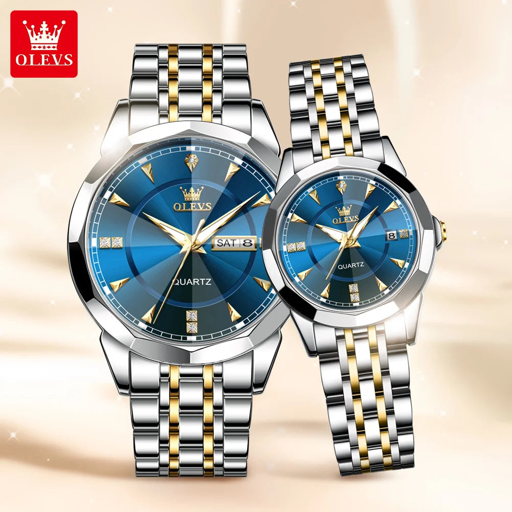 OLEVS 9977 Men's Rhombus Mirror Quartz Watch – Waterproof Luminous Stainless Steel Timepiece - Image 3