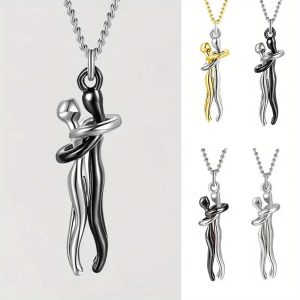 Chic Black Hug Pendant Necklace for Couples