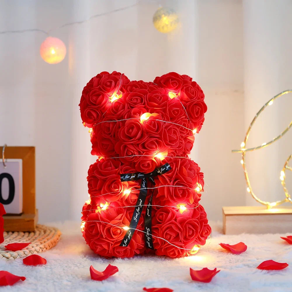 Artificial Teddy Rose Flower Bear with Box - Image 5