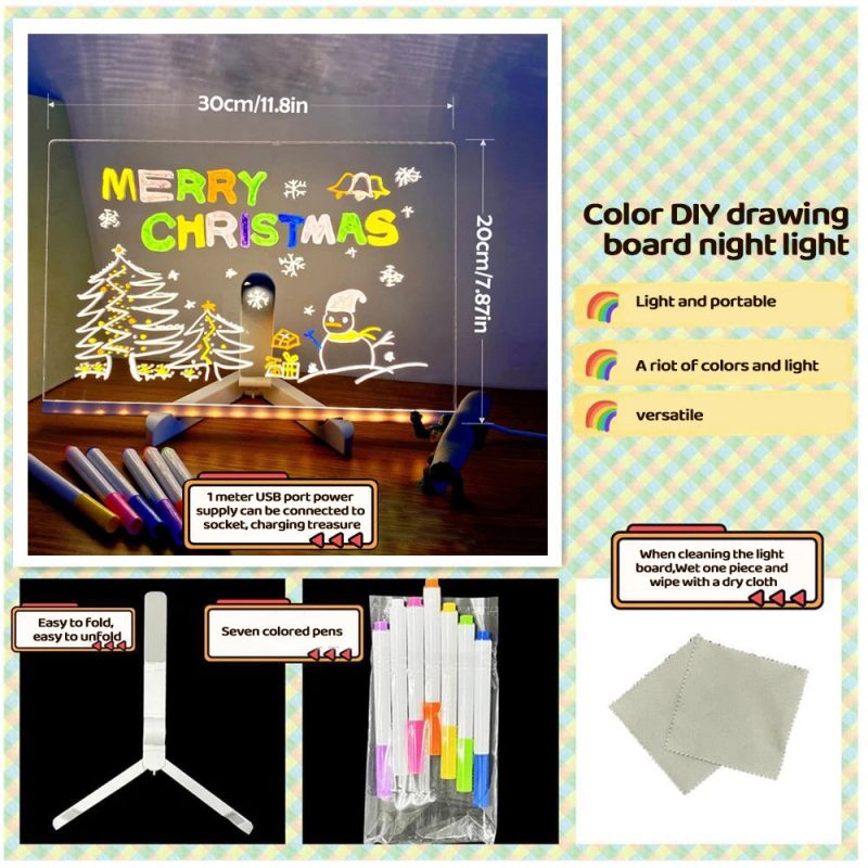 LED Note Board with Night Light – DIY Acrylic Message & Drawing Board for Kids with 7 Colorful Pens - Image 5