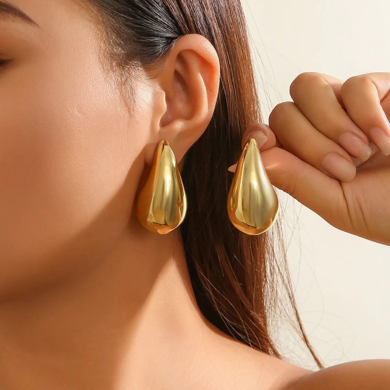 6pcs Chunky Gold Plated Waterdrop Hoop Earring Set for Women – Minimalist European & American Style - Image 9