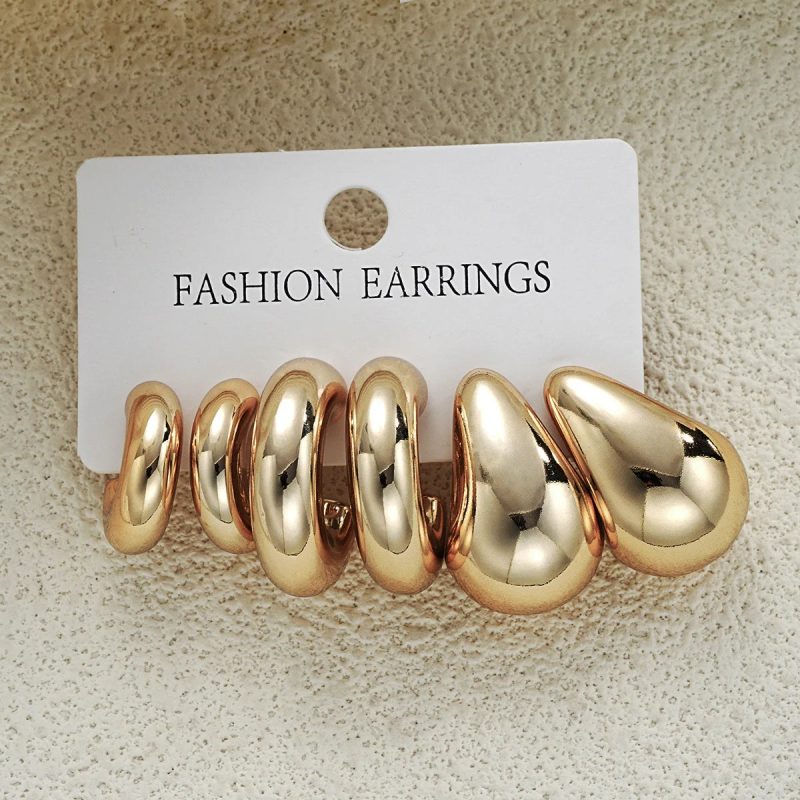 6pcs Chunky Gold Plated Waterdrop Hoop Earring Set for Women – Minimalist European & American Style - Image 5