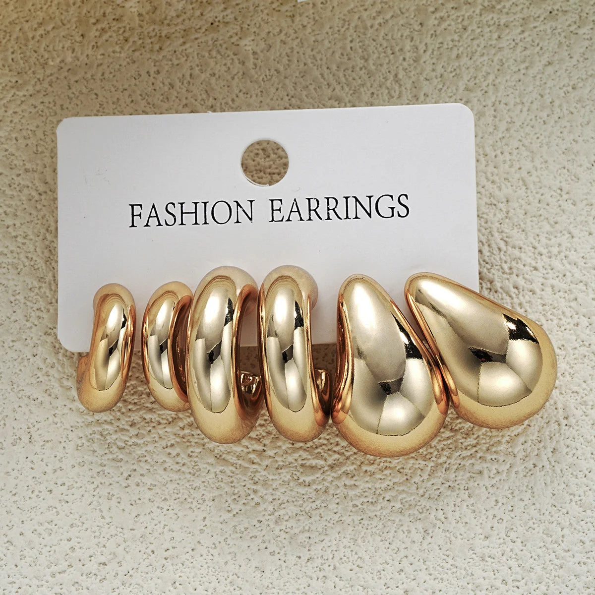 6pcs Chunky Gold Plated Waterdrop Hoop Earring Set for Women – Minimalist European & American Style - Image 5