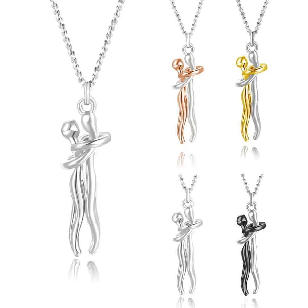 Chic Black Hug Pendant Necklace for Couples - Image 4