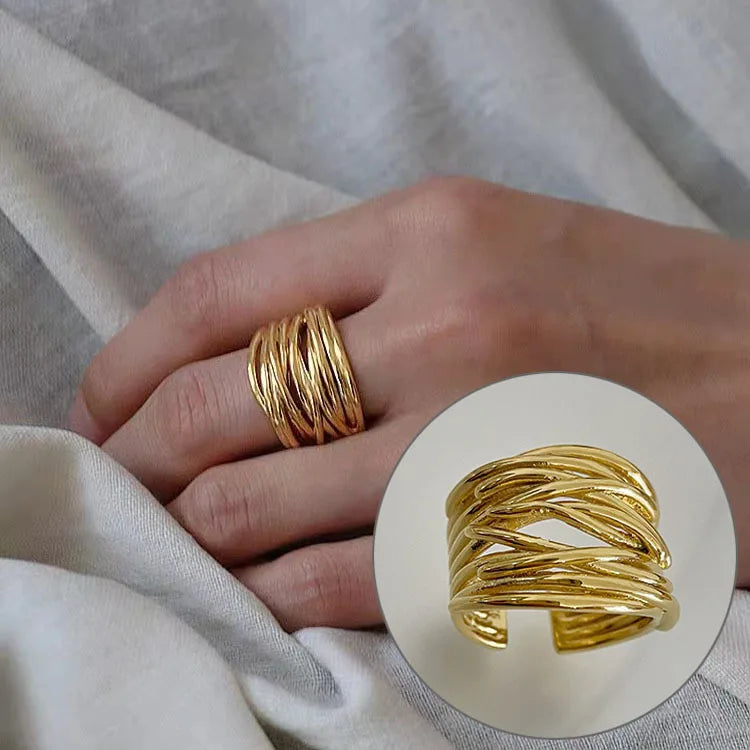 VENTFILLE 925 Sterling Silver Wave Ring – Irregular Golden Stackable Adjustable Ring for Women - Image 21