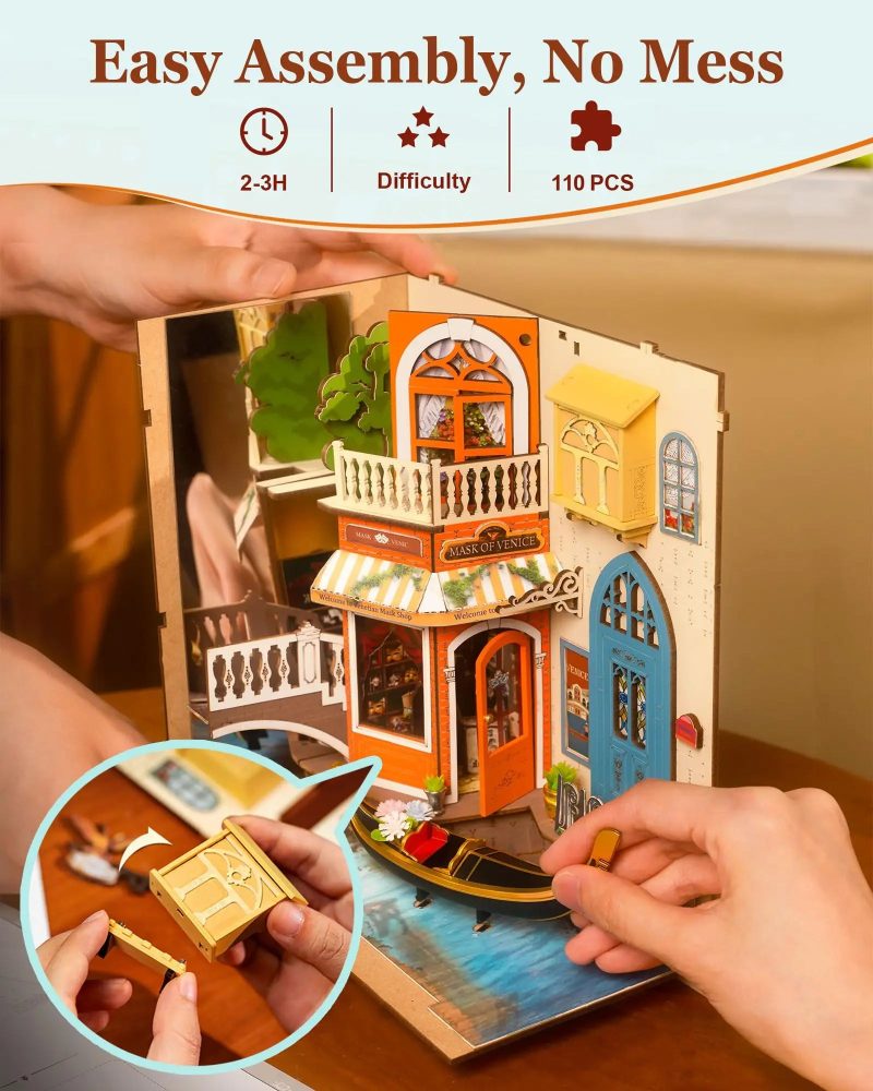 Robotime Rolife DIY Book Nook Kit – Romantic Venice 3D Wooden Puzzle for Adults - Image 4
